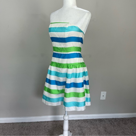 LILLY PULITZER JORDAN STRAPLESS STRIPED MINI DRESS SIZE 4 BLUE AND GREEN - Picture 8 of 16